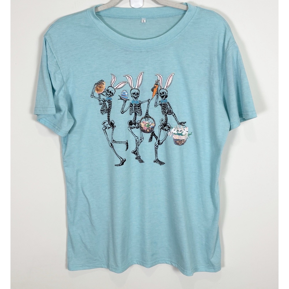 Dancing Skeletons Easter T-Shirt Women's Large Light Blue